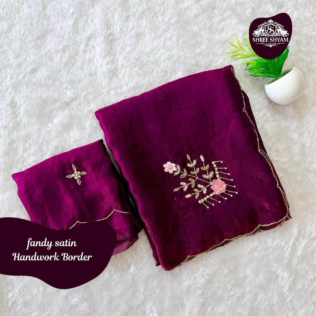 Party Wear Fandy Satin Handwork Saree with Blouse!