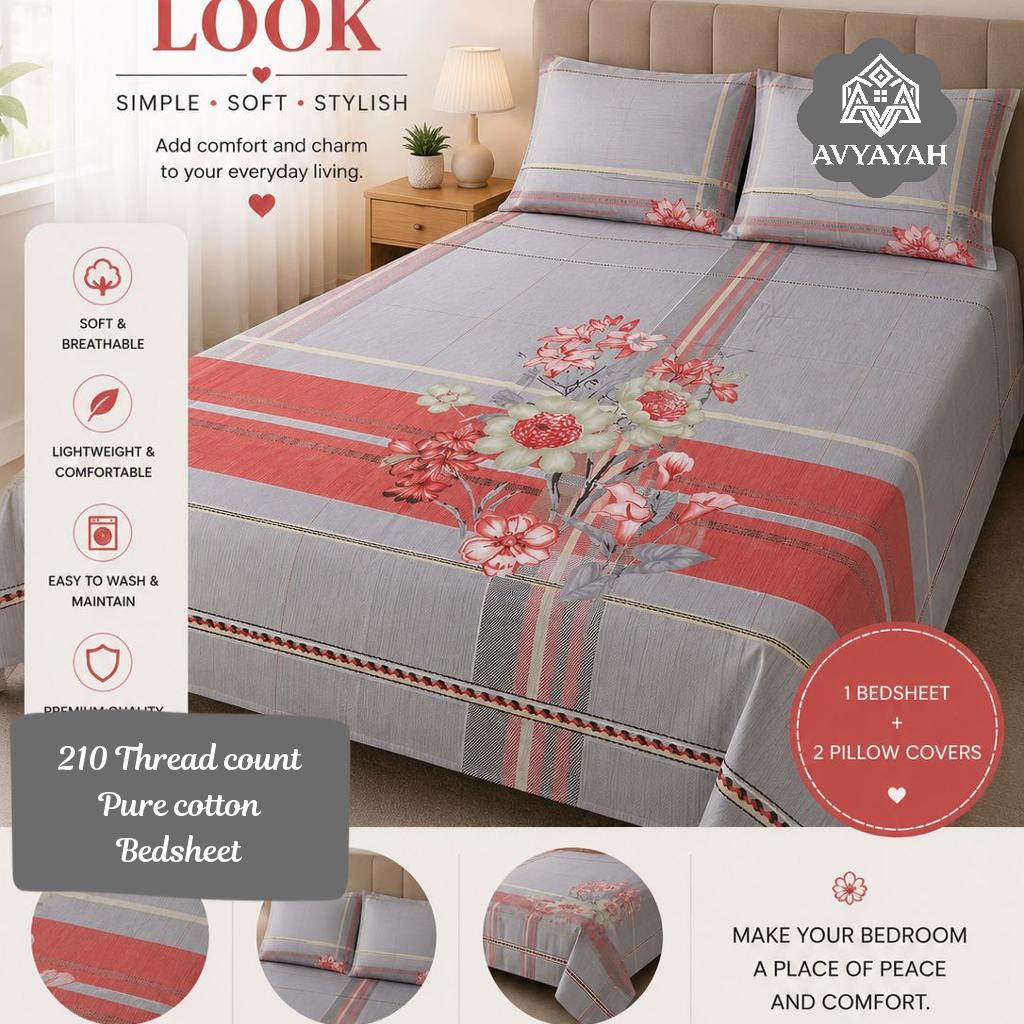 Aavyayah Cotton Raymond Home Double Bedsheet with 2 Pillow cover 