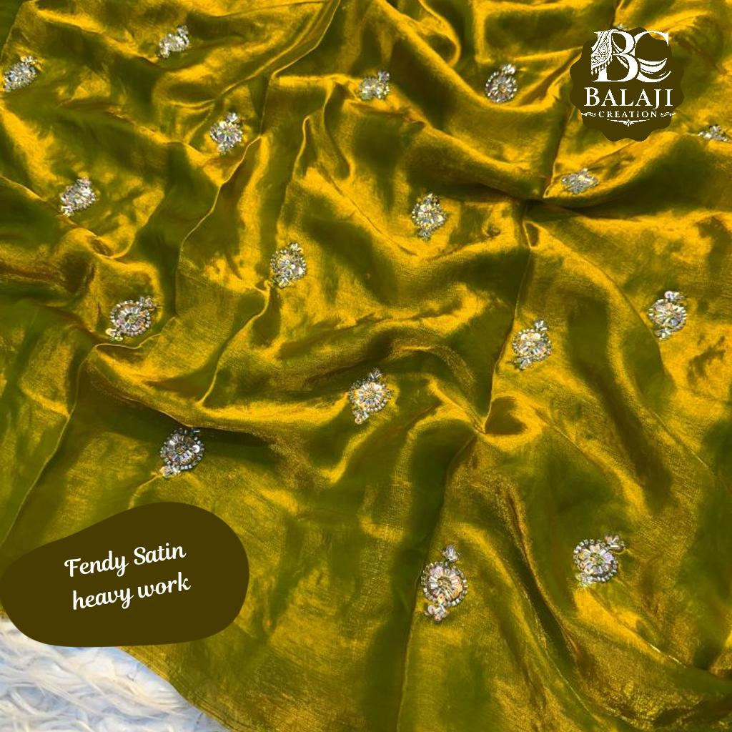 Fendy Satin Work Saree with Heavy Work Blouse, Free Size