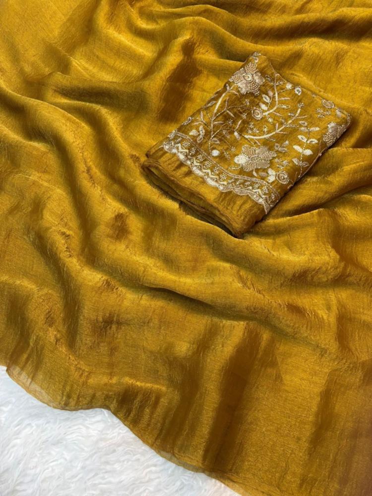 Fancy Crush Salsa Party Saree with Heavy Embroidered Blouse, Plain 5.5m Saree + 0.9m Unstitched Blouse
