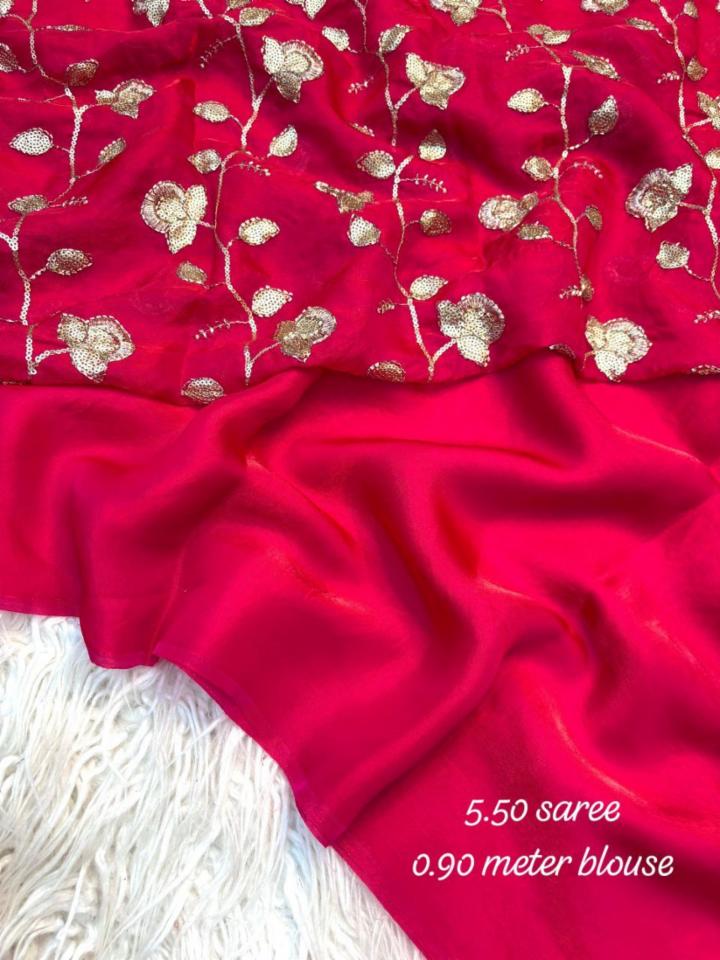 Fandy Satin Embroidery Sequence Work Saree with Blouse