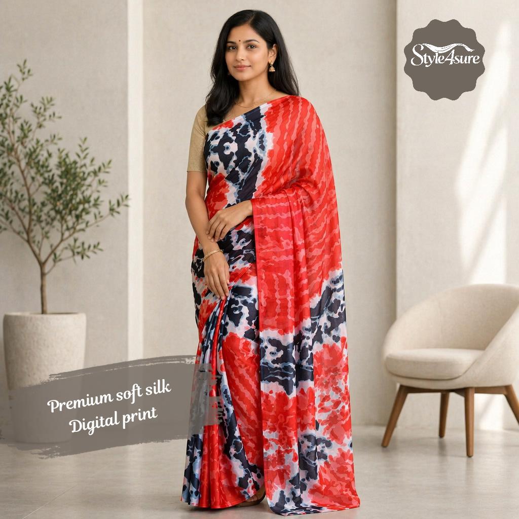 Red Soft Silk Printed Saree with Blouse Piece