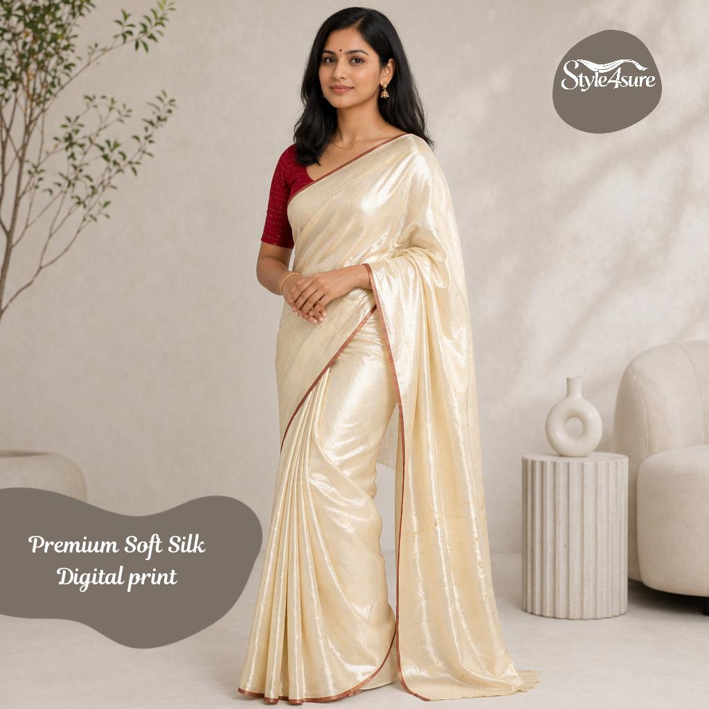 Chiku Soft Silk Printed Saree with Unstitched Blouse for Daily & Party