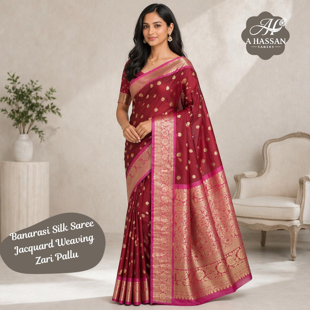 Banarasi Silk Saree with Jacquard Weaving and Zari Pallu