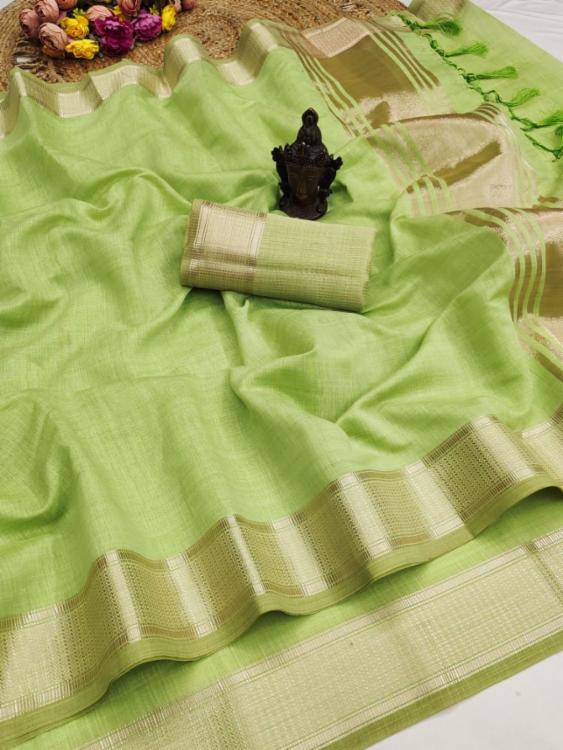 Soft Cotton Banarasi Saree with Gold Zari Border and Running Blouse