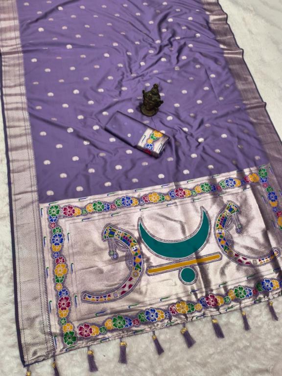 Soft Pure Banarasi Silk Saree with Weaving Design and Contrast Blouse