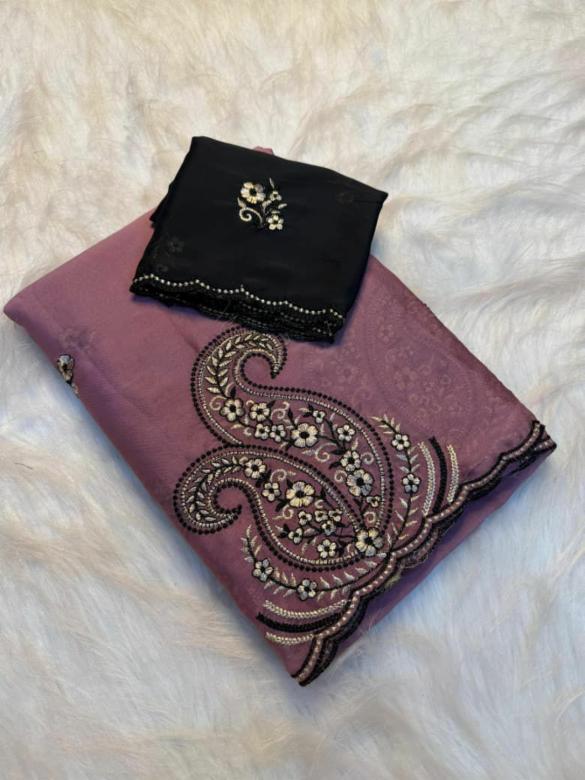 Rangoli Silk Saree with Embroidery Work and Contrast Blouse