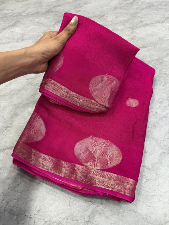 Pure Soft Viscose Khadi Silk Saree with Jacquard Figure Design and Running Blouse