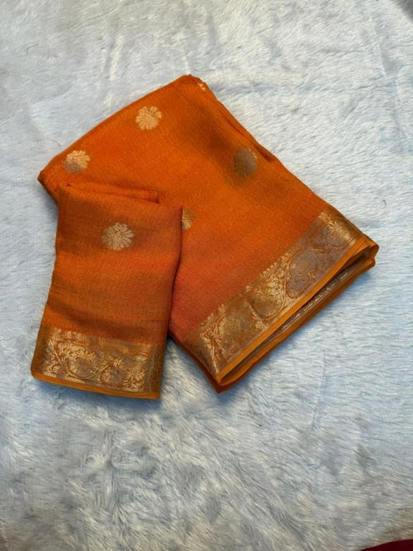Pure Viscose Jacquard Butta Saree with Heavy Border and Blouse