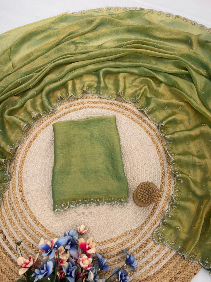 Black Chiffon Saree with Siroski and Moti Work, Heart Cutwork Border, Free Size