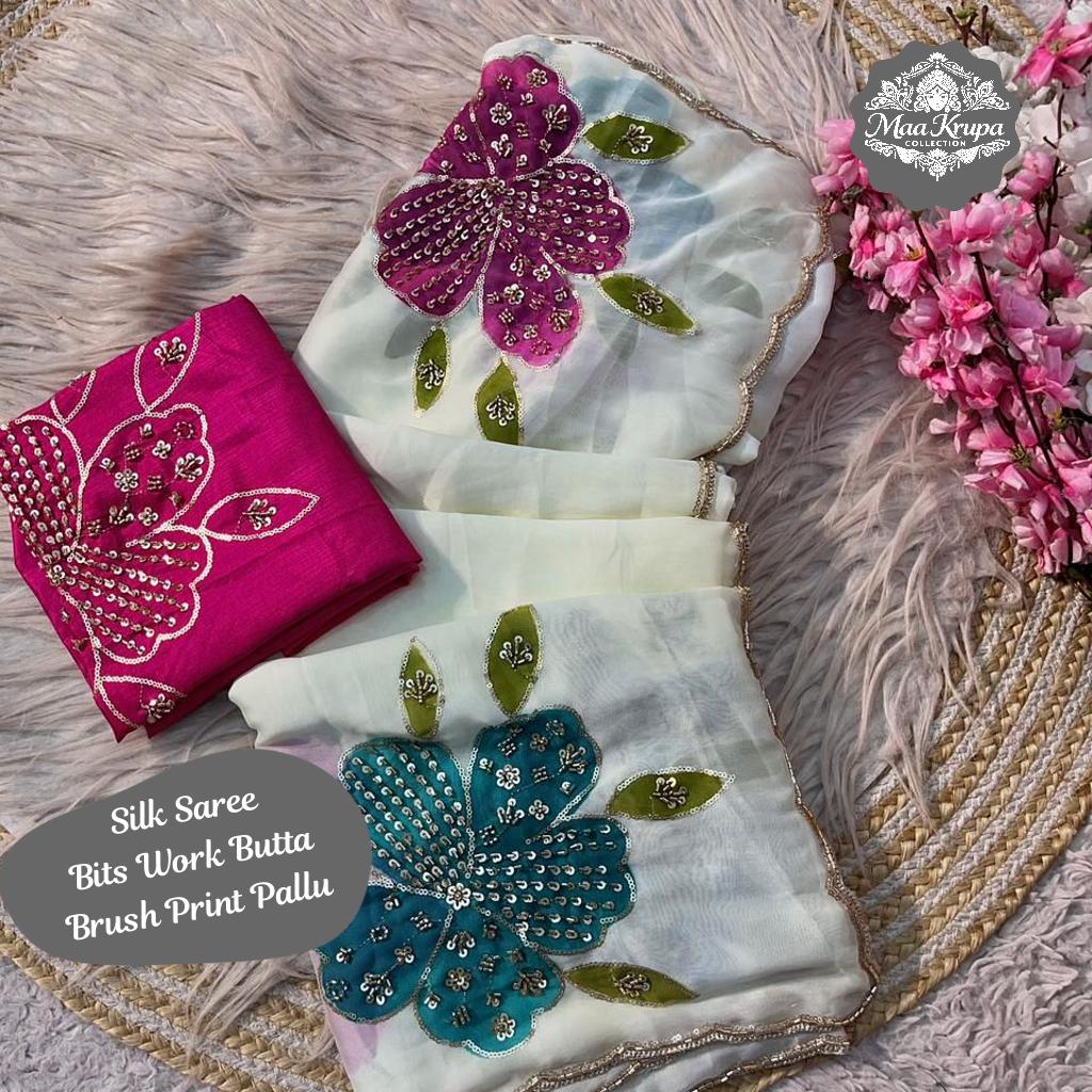 Rangoli Silk Saree with Bits Work Butta and Brush Print Pallu