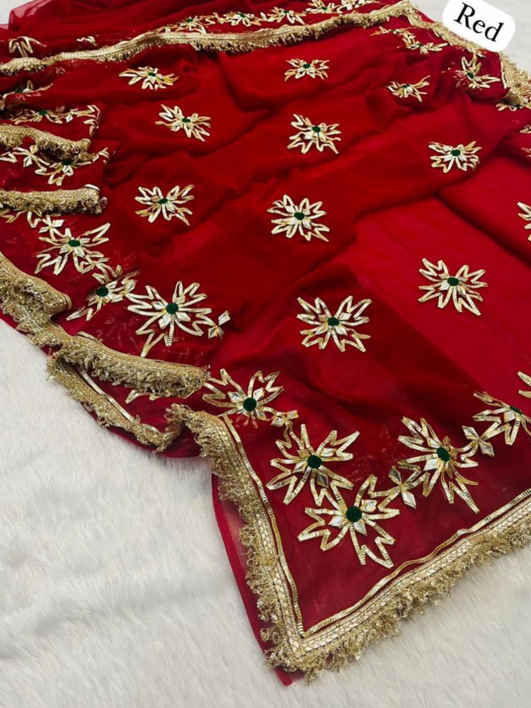 30,30 Royal Georgette Charkhi Gotta Work Saree With Heavy Border