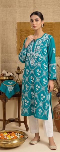 Lucknowi Handwork Chikankari Kurti in Viscose Crepe