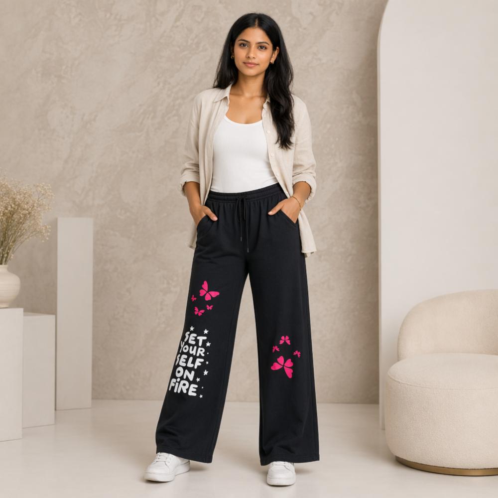 Butterfly Print Cotton Terry trouser with Elastic Waist