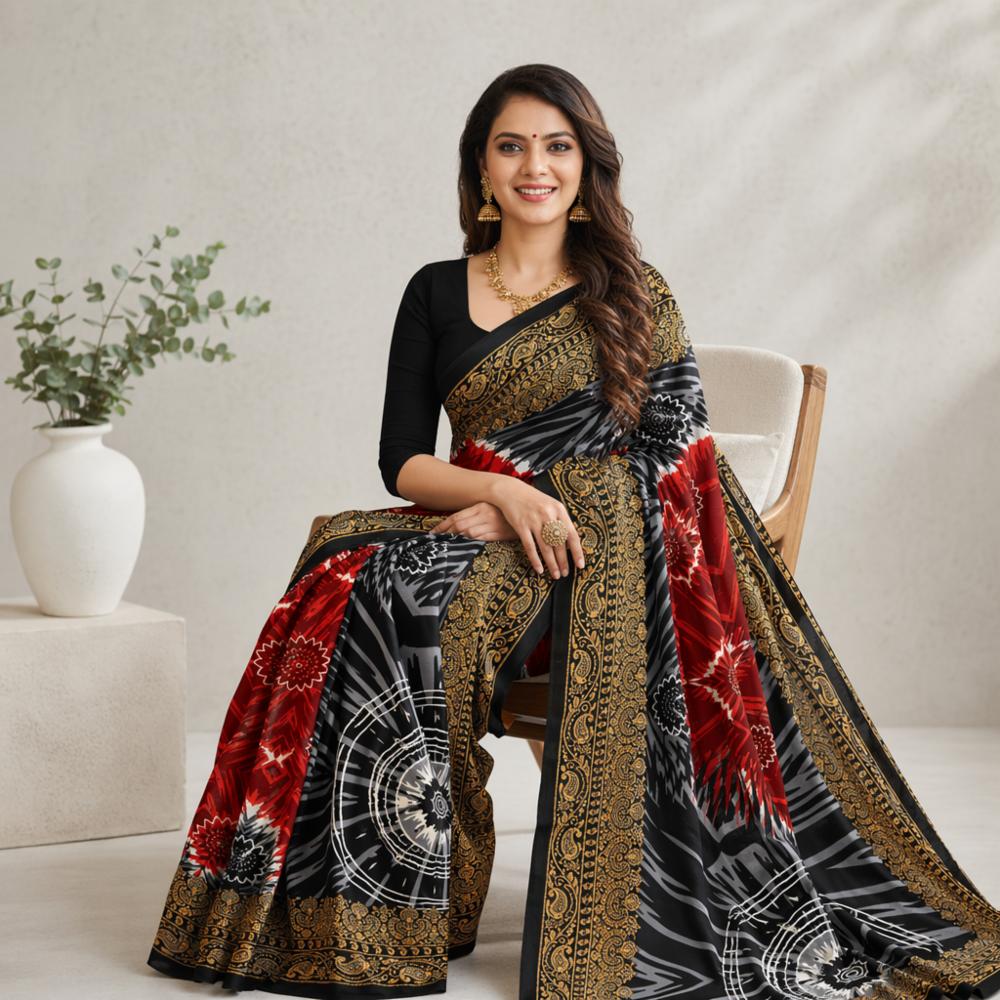 Sambhalpuri Ikat Cotton Printed Saree Without Blouse