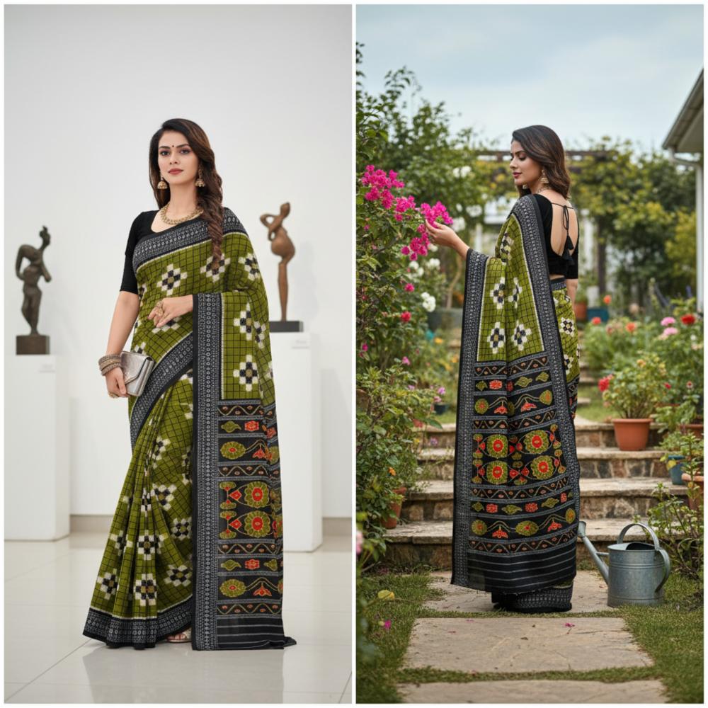 Sambhalpuri Pasapalli Cotton Printed Saree Without Blouse