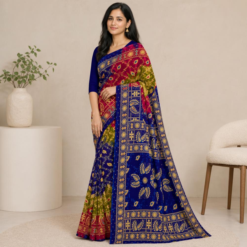 Sambhalpuri Ikat Cotton Printed Saree Without Blouse, 5.4m Length