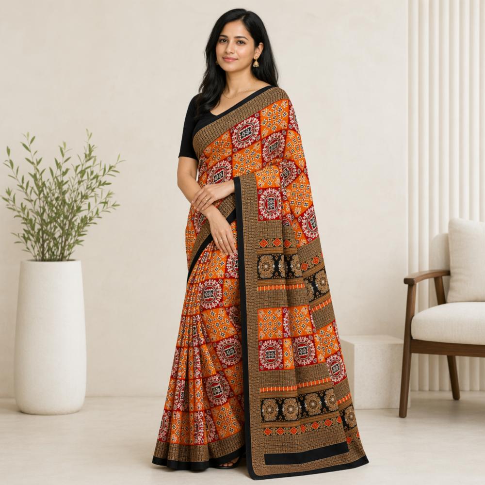 Ikkat Cotton Saree Without Blouse, Printed Pattern, 5.4m Length
