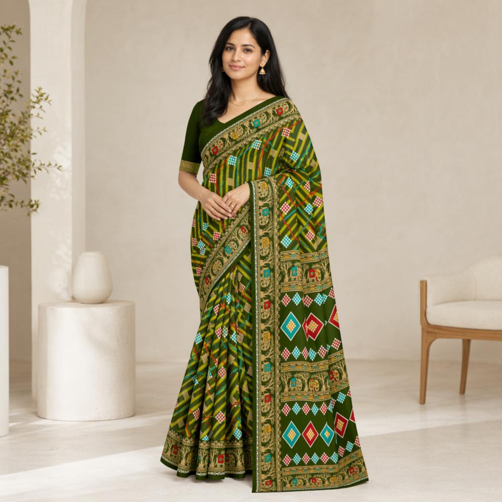 Sambalpuri Ikat Cotton Printed Saree Without Blouse