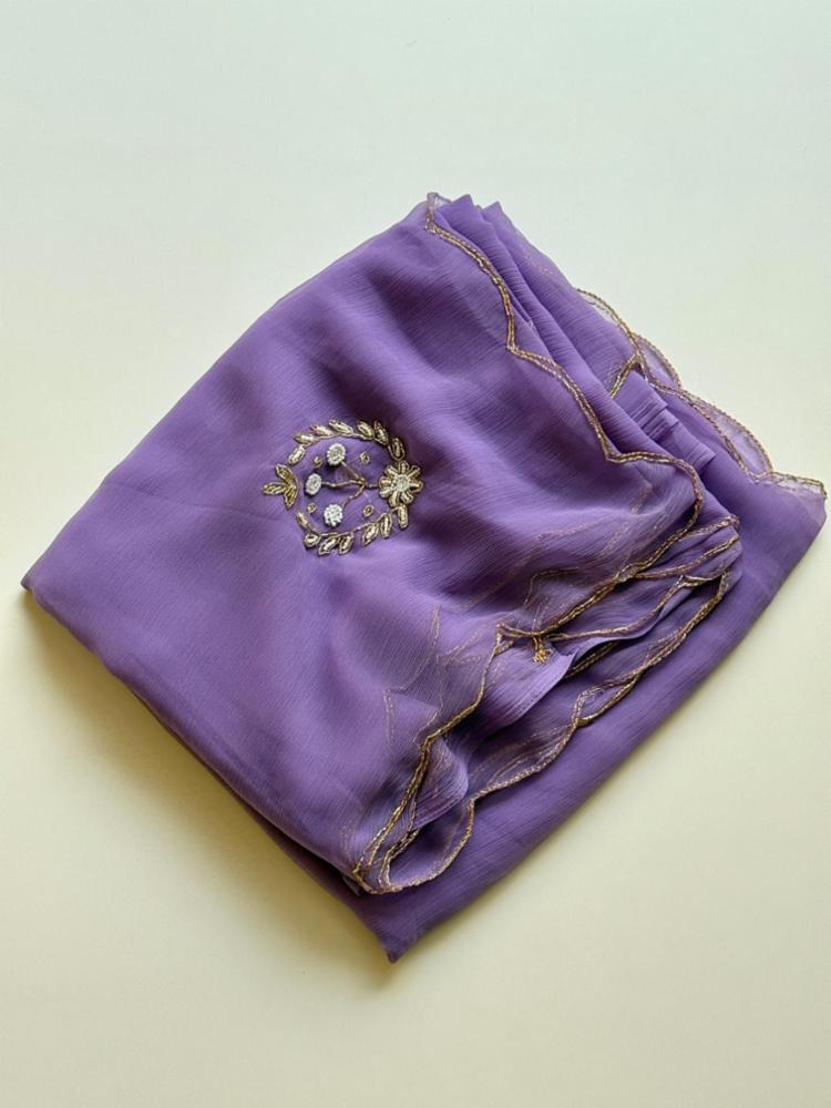 Pure Chiffon Handwork Saree with All Over Patchwork and Handwork Cutwork