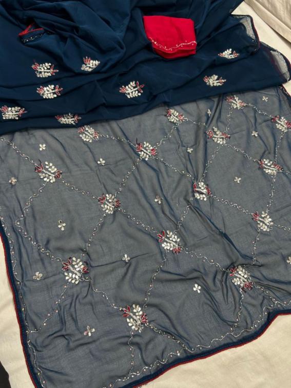 Simmer Chiffon Saree with Fancy Handwork and Heavy Pallu