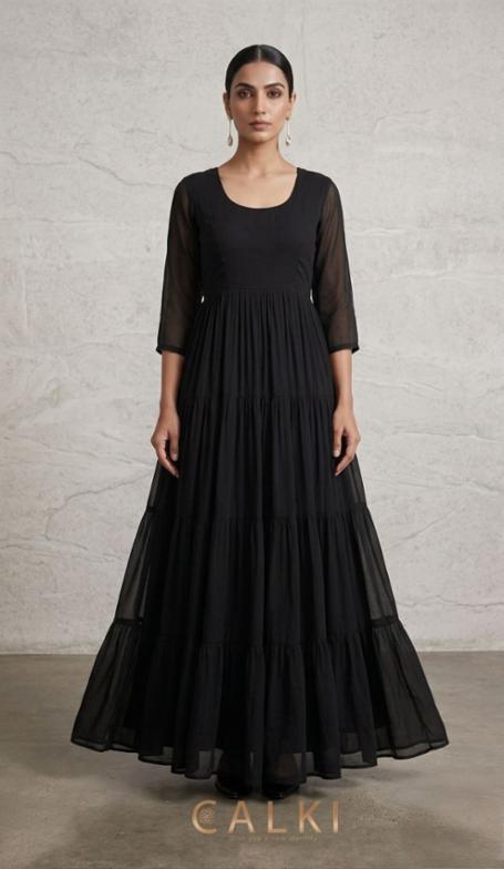Georgette Flared Gown and Pant Set with Crape Lining!
