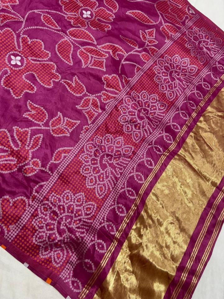 Dola Silk Zari Saree with Bandhej Print and Running Blouse
