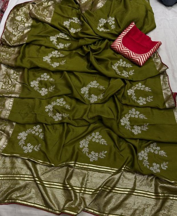 Pure H.O Silk Zari Handwork Buta Saree with Heavy Blouse