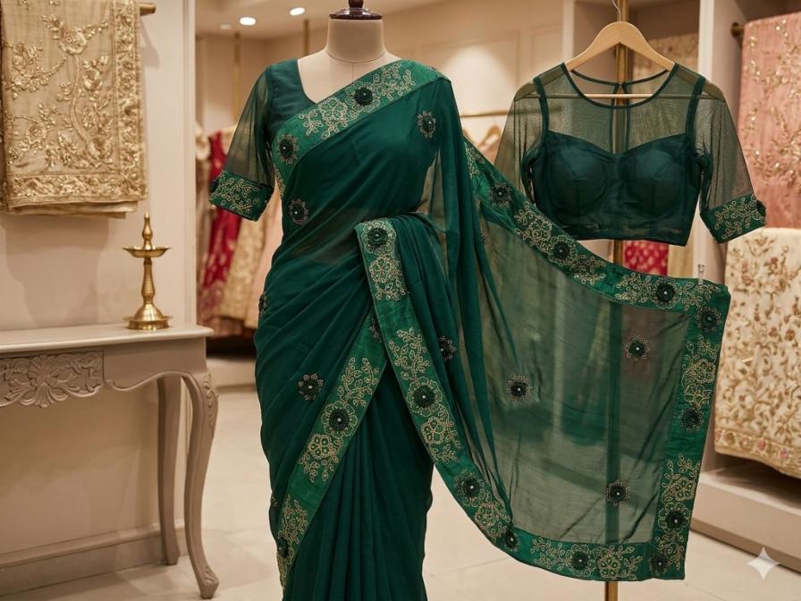 Rangoli Silk Saree with Ribbon and Moti Lace Work, Banglori Silk Blouse!