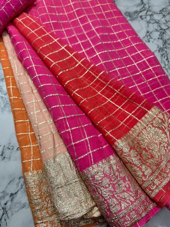 Pure Georgette Checks Zari Saree With Shaded Colors