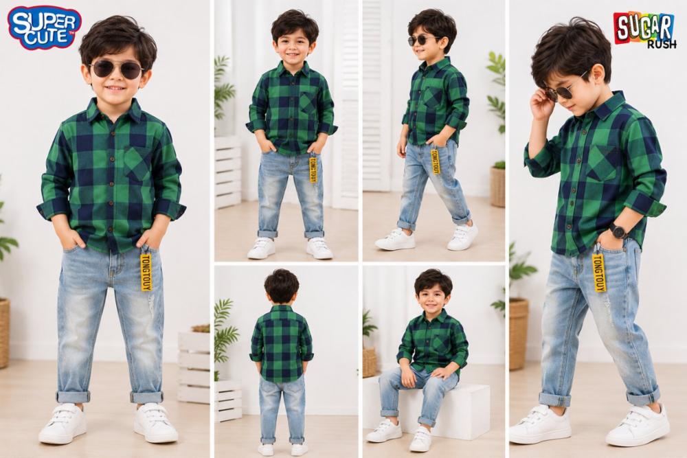 Kids Boys Cotton Shirt and Jeans Set - Sizes 3-5 Years