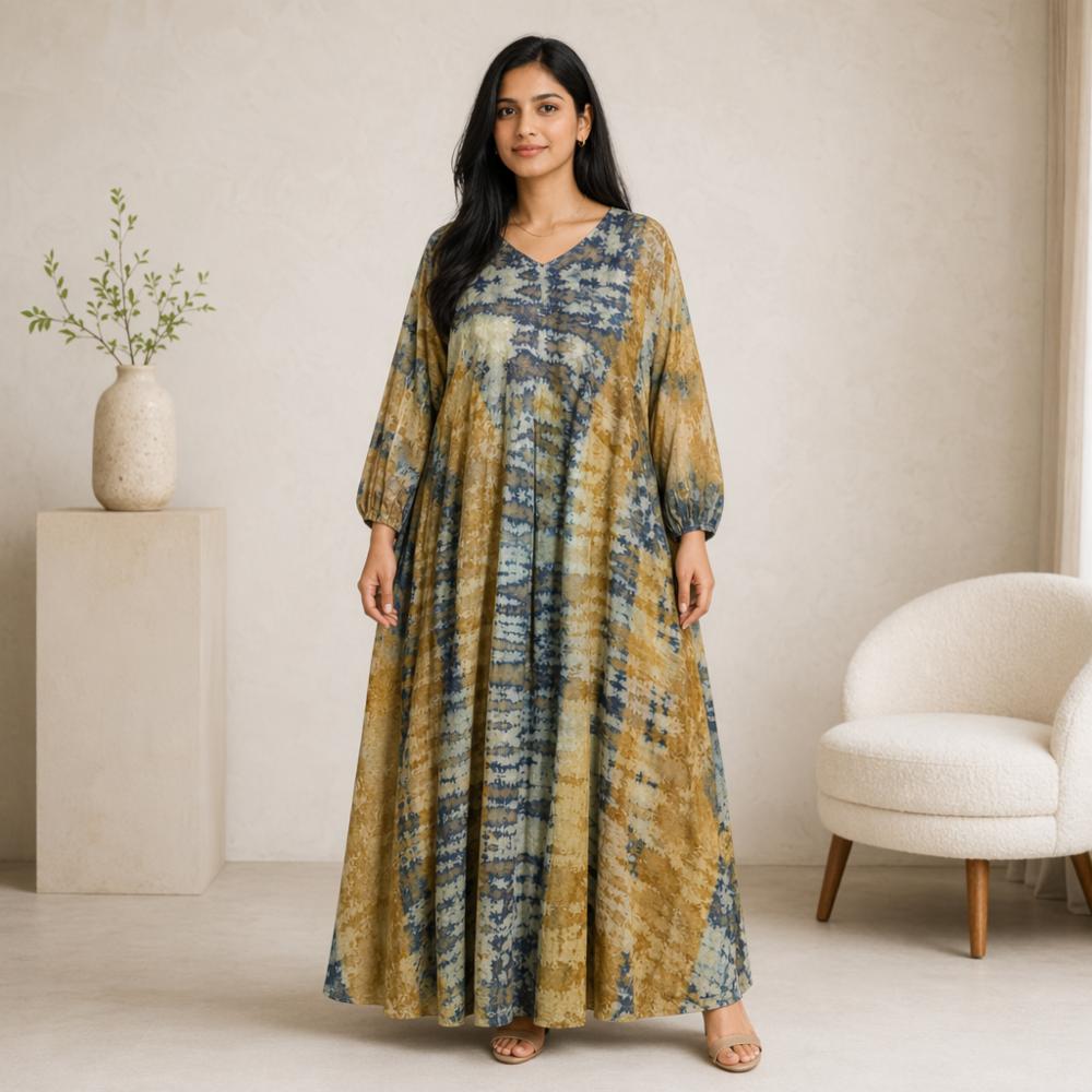 Plus Size Embroidery Flair Cotton Dress Gown, 5XL-7XL