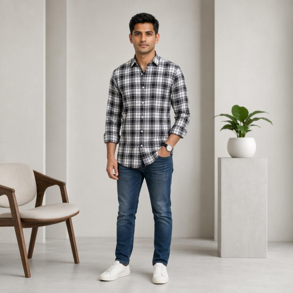 Elengarro Cotton Laffer Check Shirt Double Tira Design