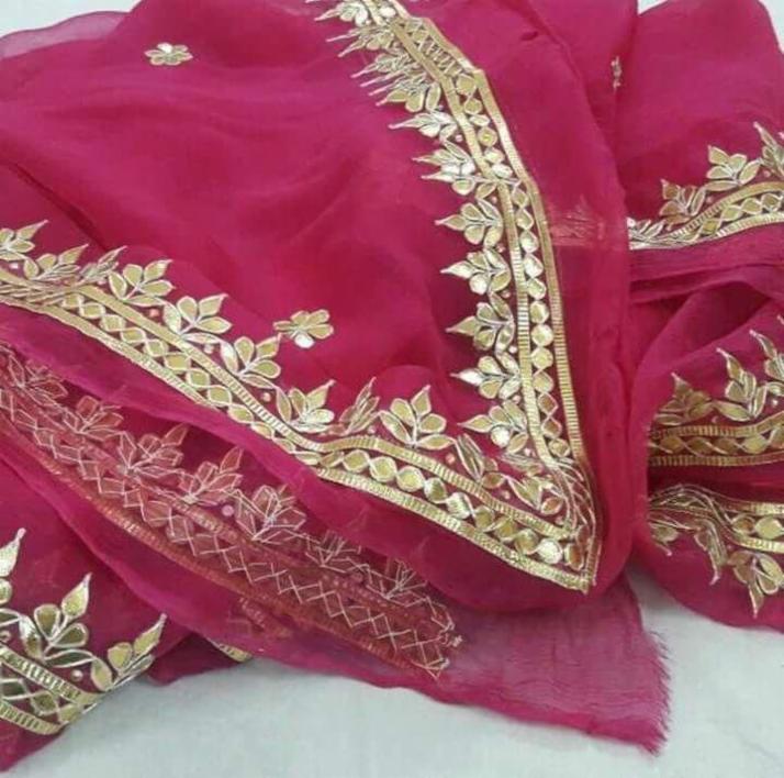 Half Pure Chiffon Gota Patti Handwork Saree with Gota Patti Border