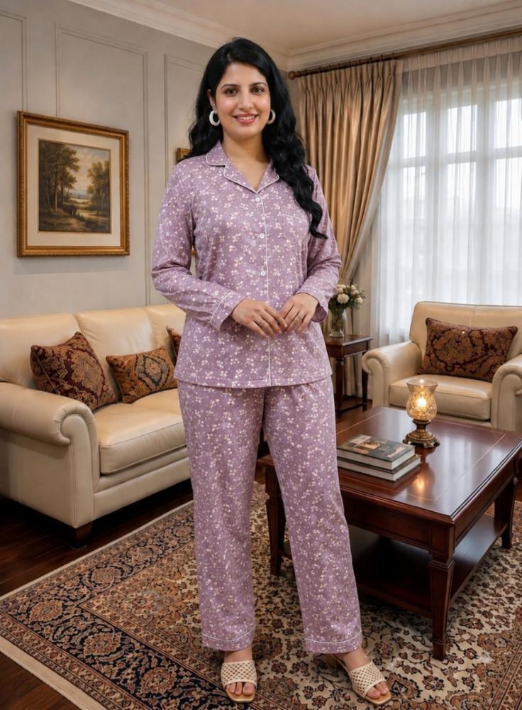 Printed Stretchable Night Suit with Pockets