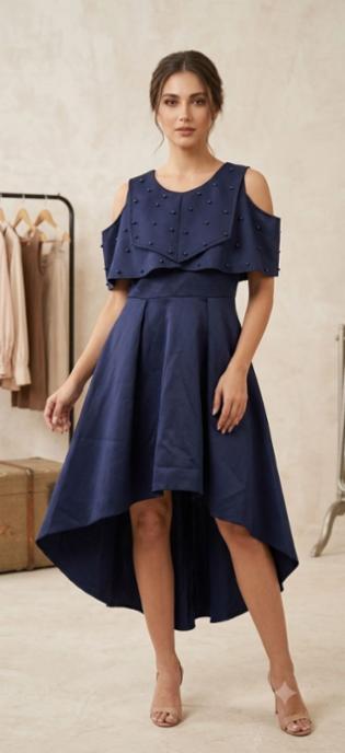Scuba Imported High Low Party Wear Dress with Bead Work