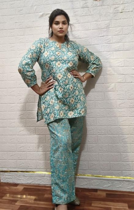 Sea Green Cotton Co-ord Set with Pant and Top!