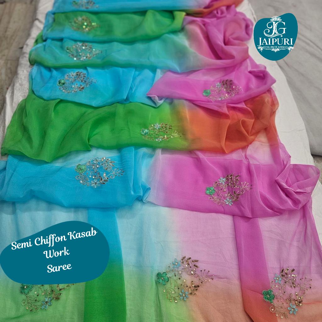semi chiffon kasab work saree