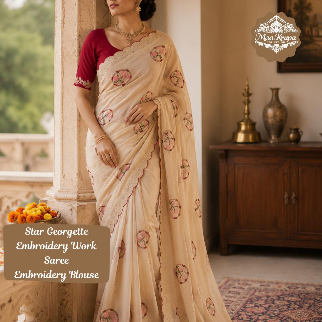 Star Georgette Embroidery Work Saree with Embroidery Blouse