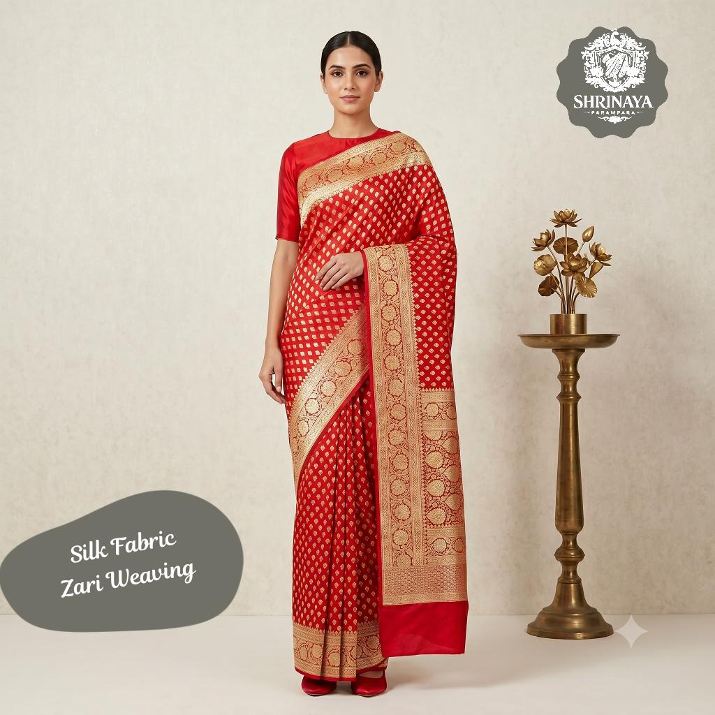 Pure Banarasi Anushka Bridal Zari Silk Saree Red and Golden Heavy Handwork!