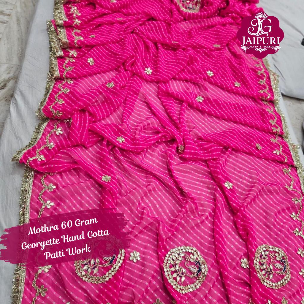 Mothra 60 Gram Heavy Georgette Hand Gotta Patti Work Saree with Peacock Buttas