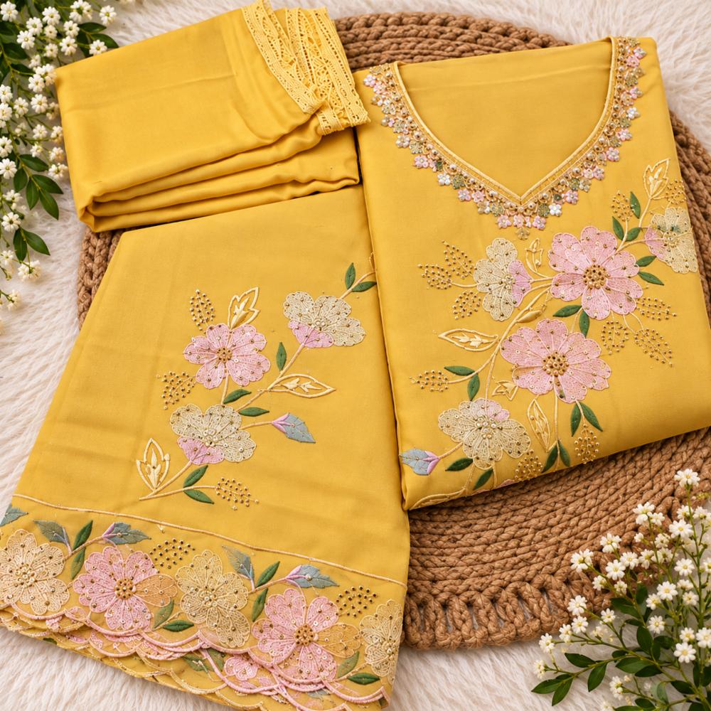 Organza embroidered dress material with chiffon dupatta