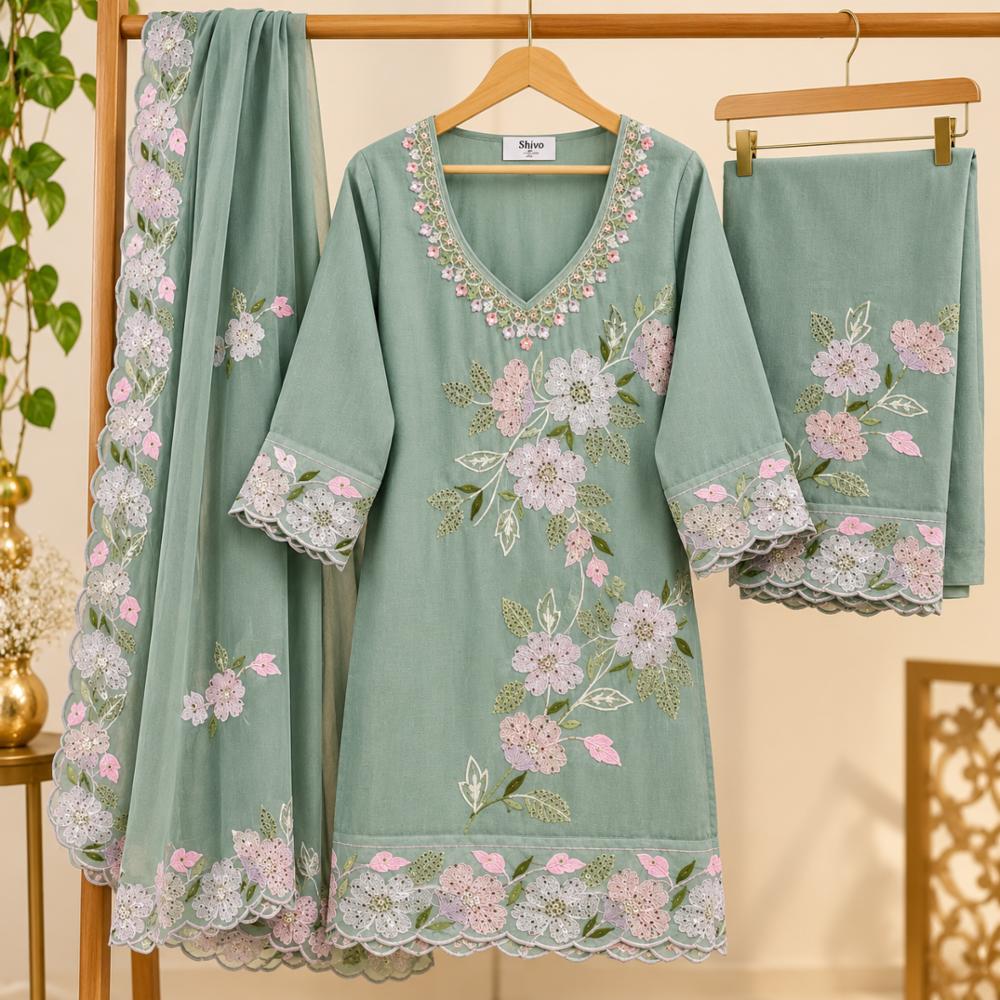 Organza Dress Material with Chiffon Dupatta