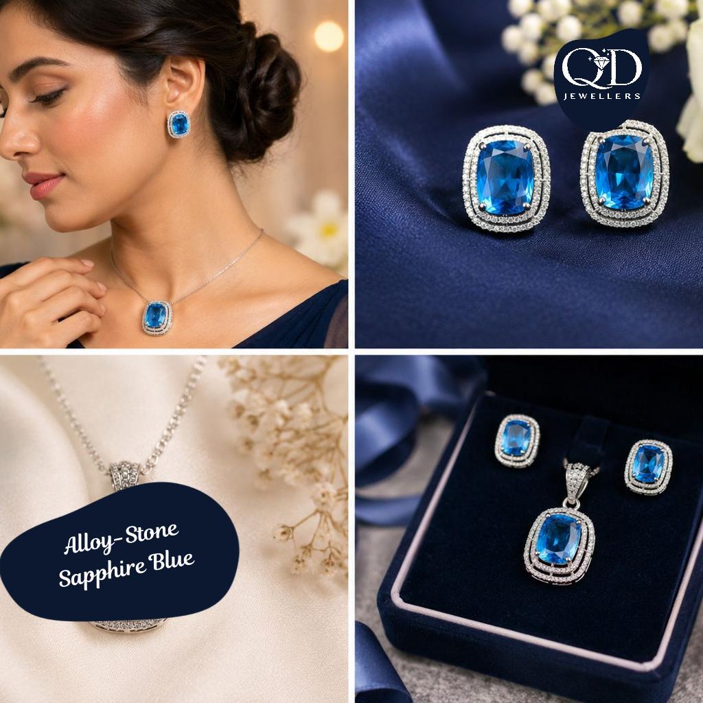Sapphire Blue Rhodium-Plated Pendant Set with Cubic Zirconia!