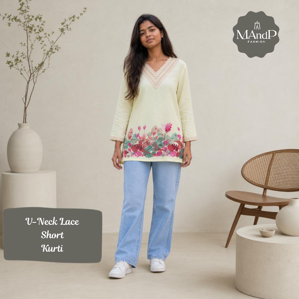 Stylish V-Neck Lace Short Kurti