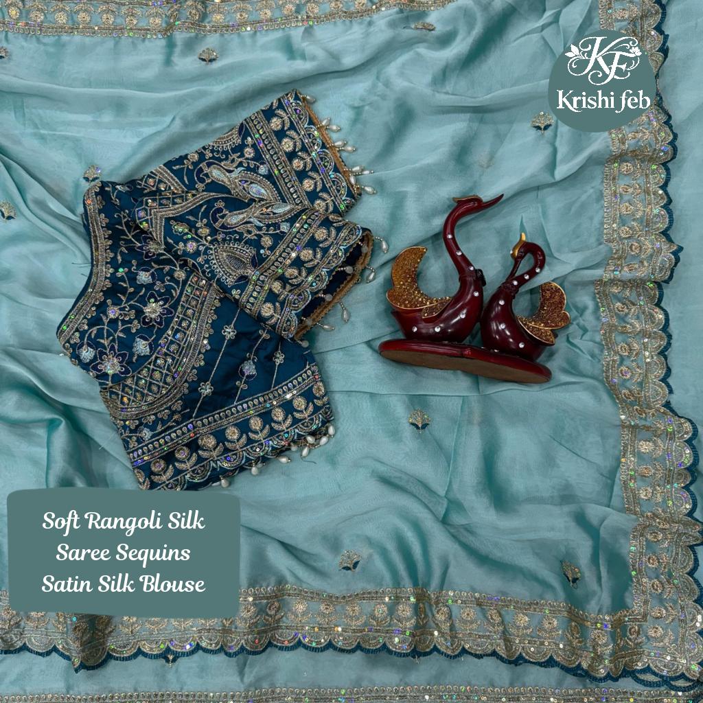 Pure Soft Rangoli Silk Saree with Sequins Embroidery and Satin Silk Blouse