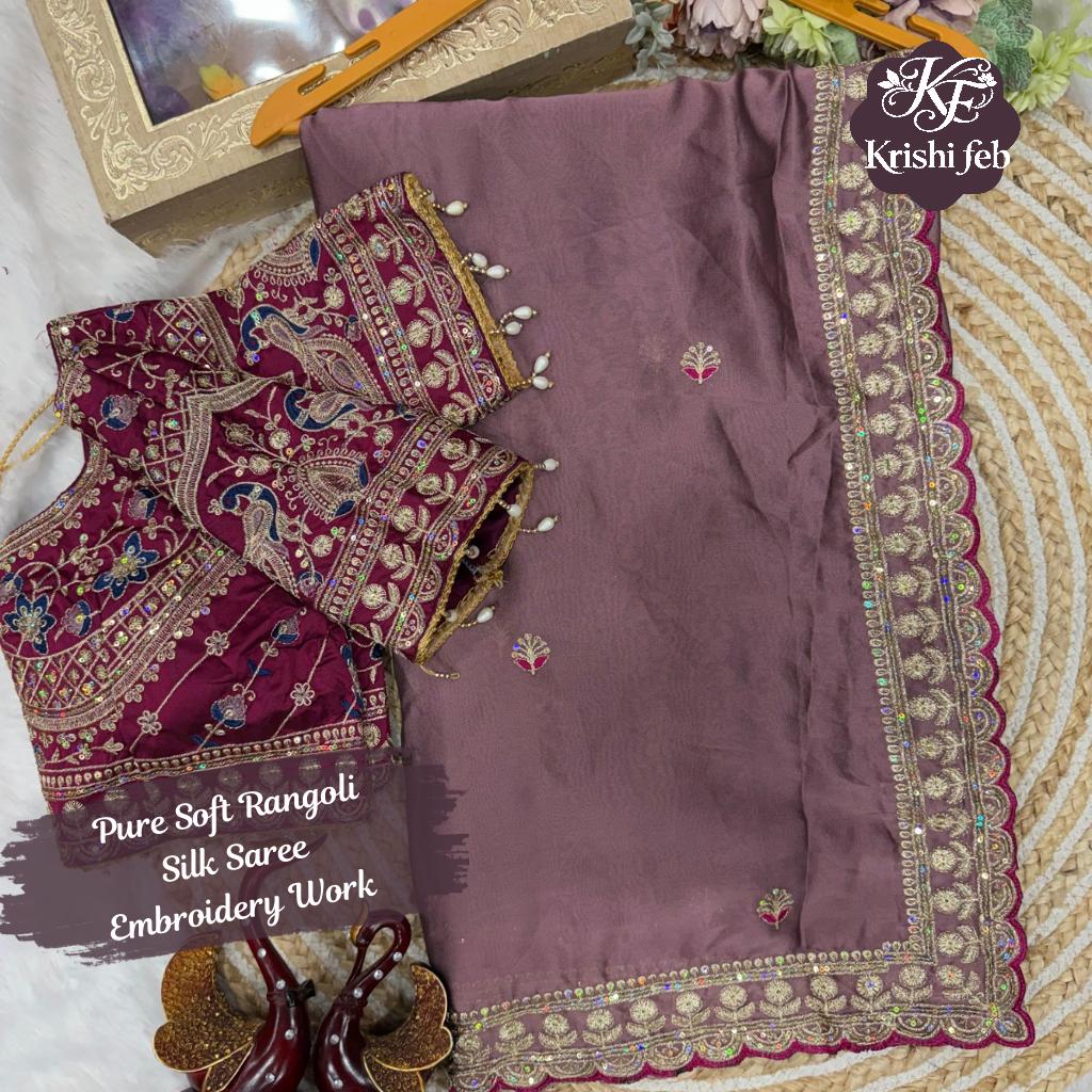 Pure Soft Rangoli Silk Saree with Sequins and Embroidery Work