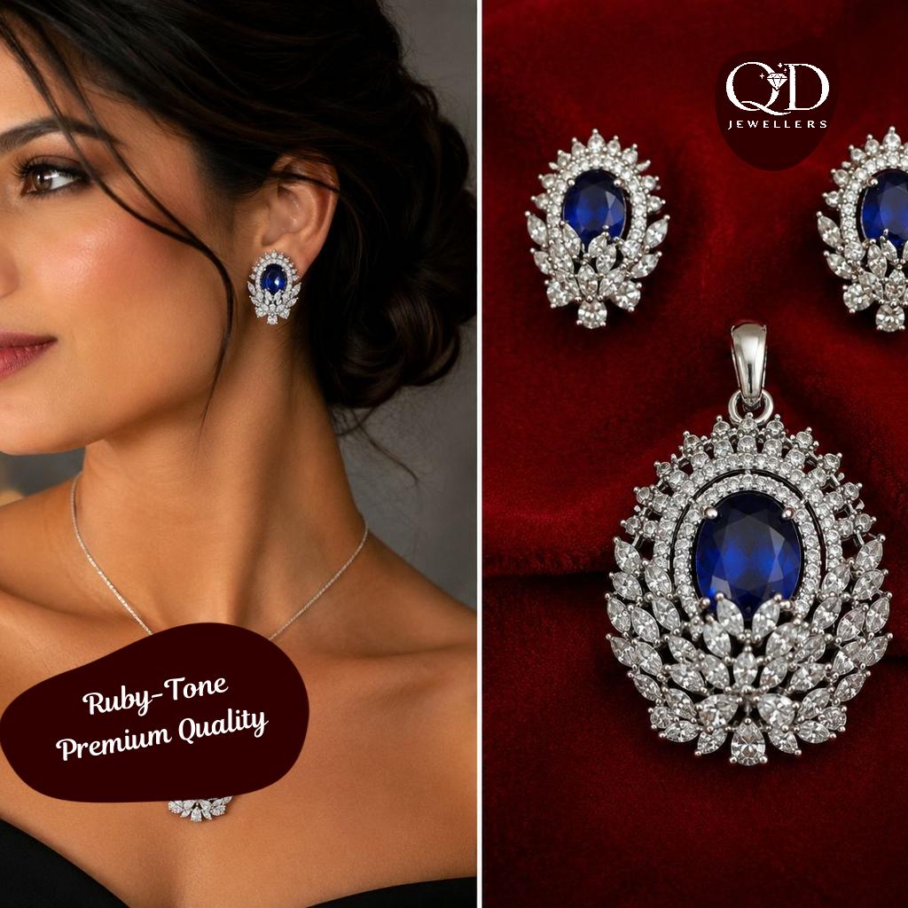 Royal Elegance Pendant Set with Stones and Floral Design!