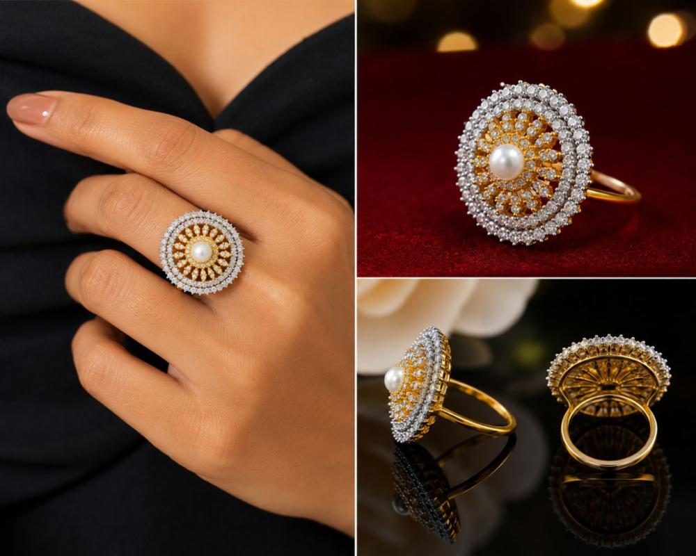 Royal Pearl Bloom Adjustable Ring, Gold & Silver Tone with Pearl!