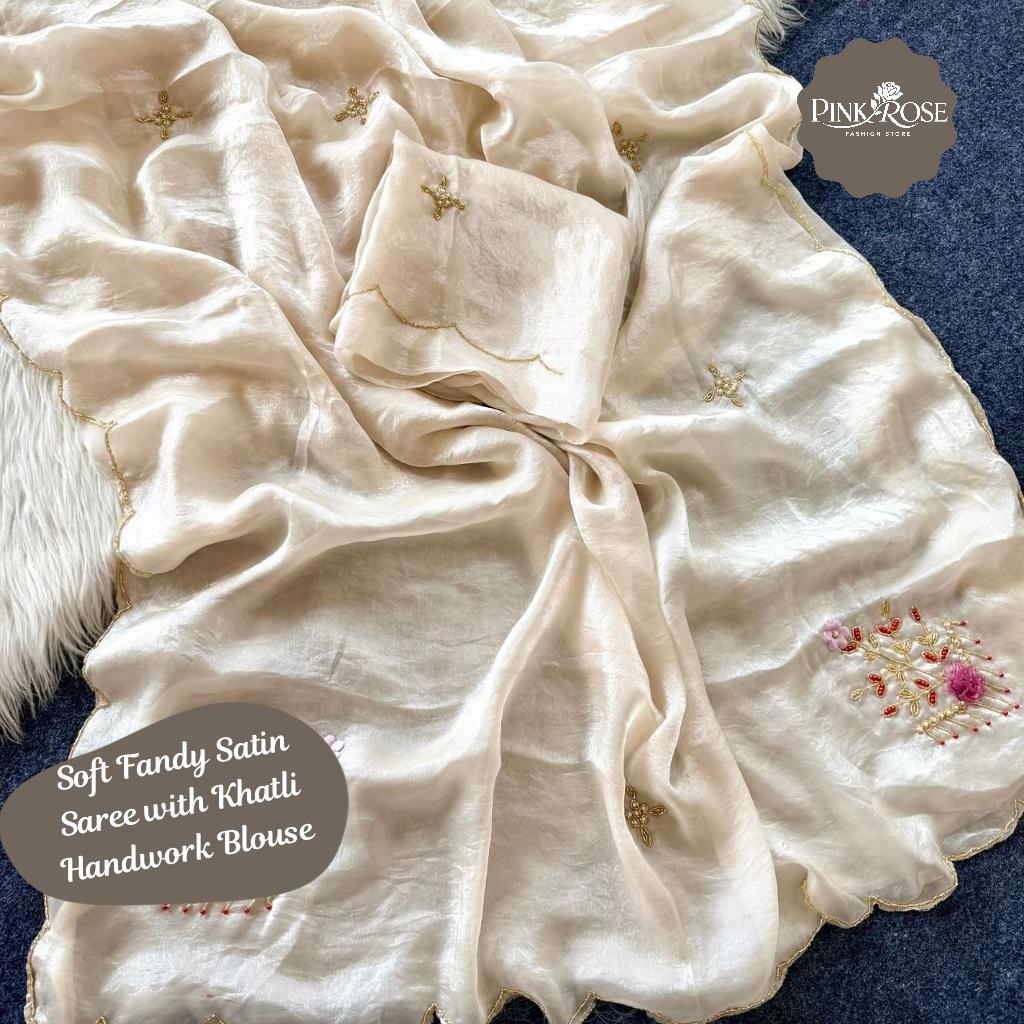 Soft Fandy Satin Party Wear Saree with Khatli Handwork and Blouse